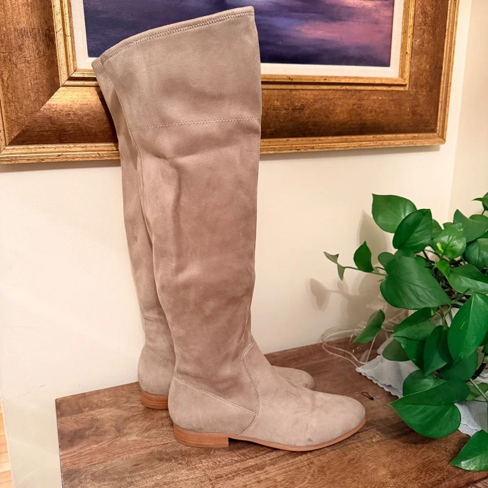 Calvin Klein Rae Size 7.5 Taupe OTK Riding Boot Stretch Equestrian Boho Chic